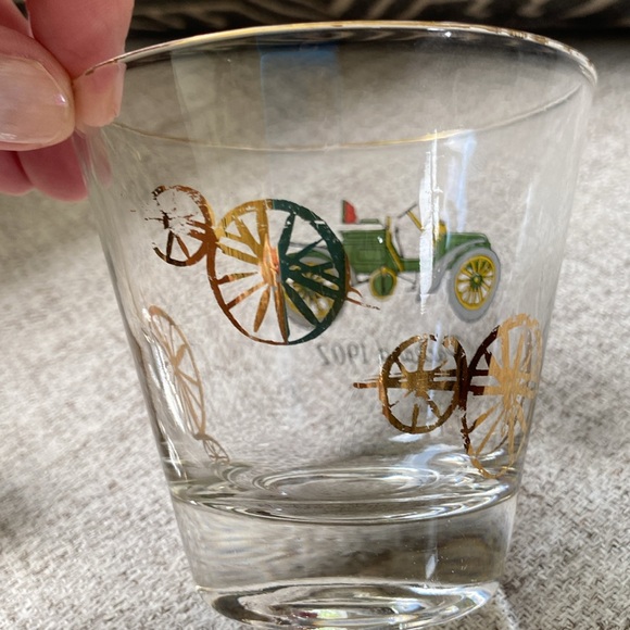 Hazel Atlas set of two cocktail lowball whiskey glasses antique cars. - Picture 3 of 11
